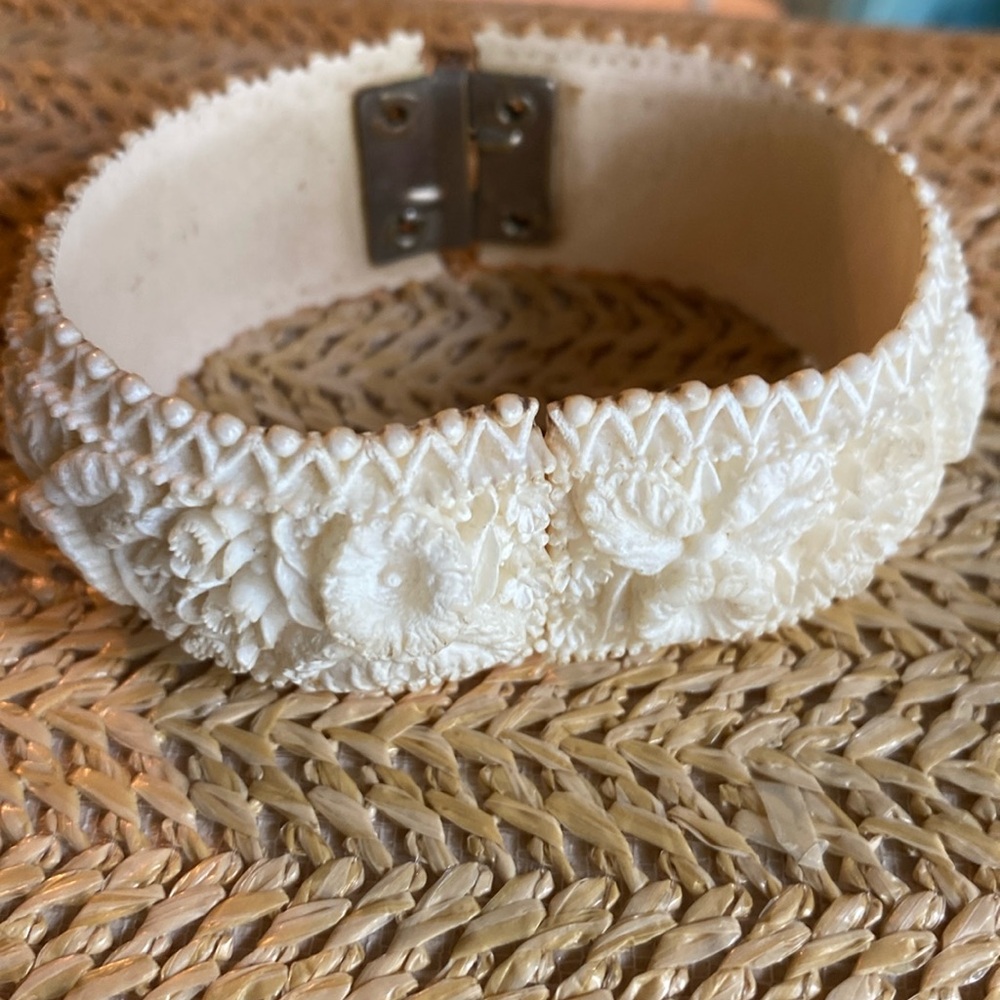 Vintage carved Celluloid Hinged Bracelet